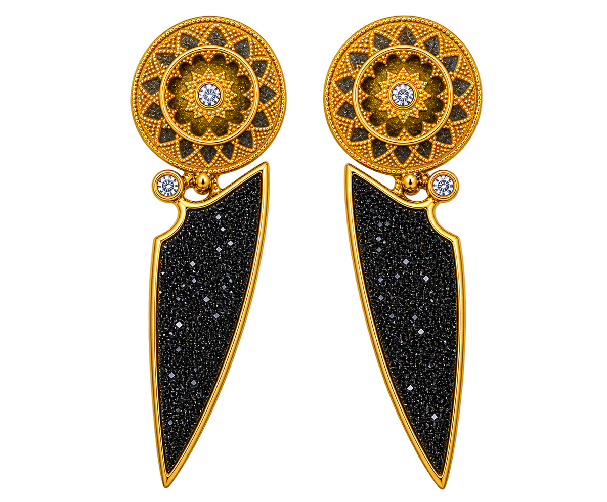 godess-golden-earrings Goddess Gaia Black Druzy Earrings