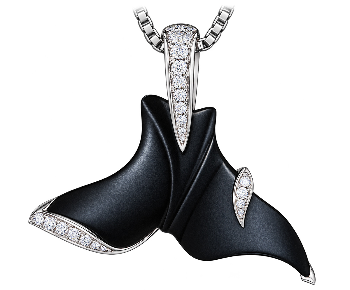 Black Onyx and Diamond Manta Ray Pendant