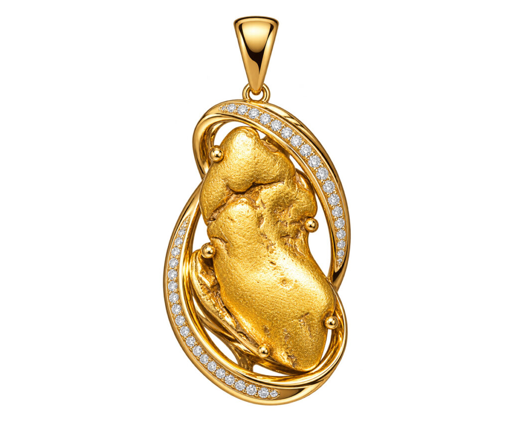 Gold Nugget and Diamond Pendant
