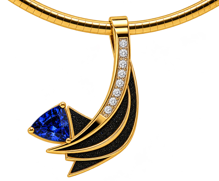 Blue Sapphire, Topaz & Diamond Gold Pendant