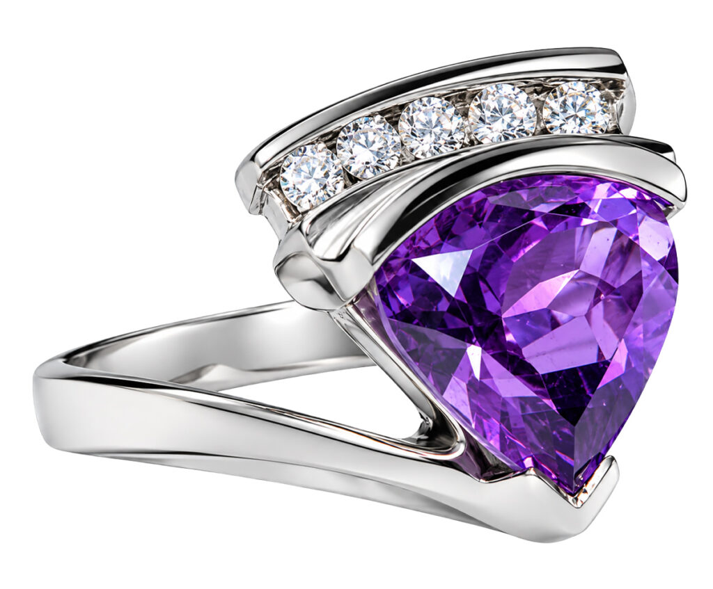 Amethyst-Look Gemstone and Diamond Ring in White Gold