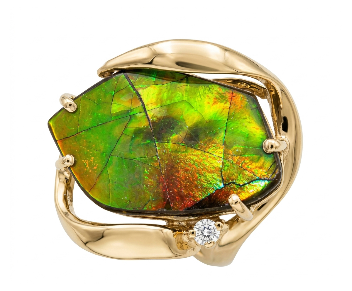 ring-amolite-gold-diamond2 Ammolite & Diamond Ring
